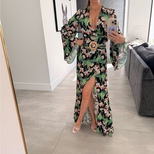 PatBo 2 piece Floral orchid Green Maxi skirt & wrap top 🌺